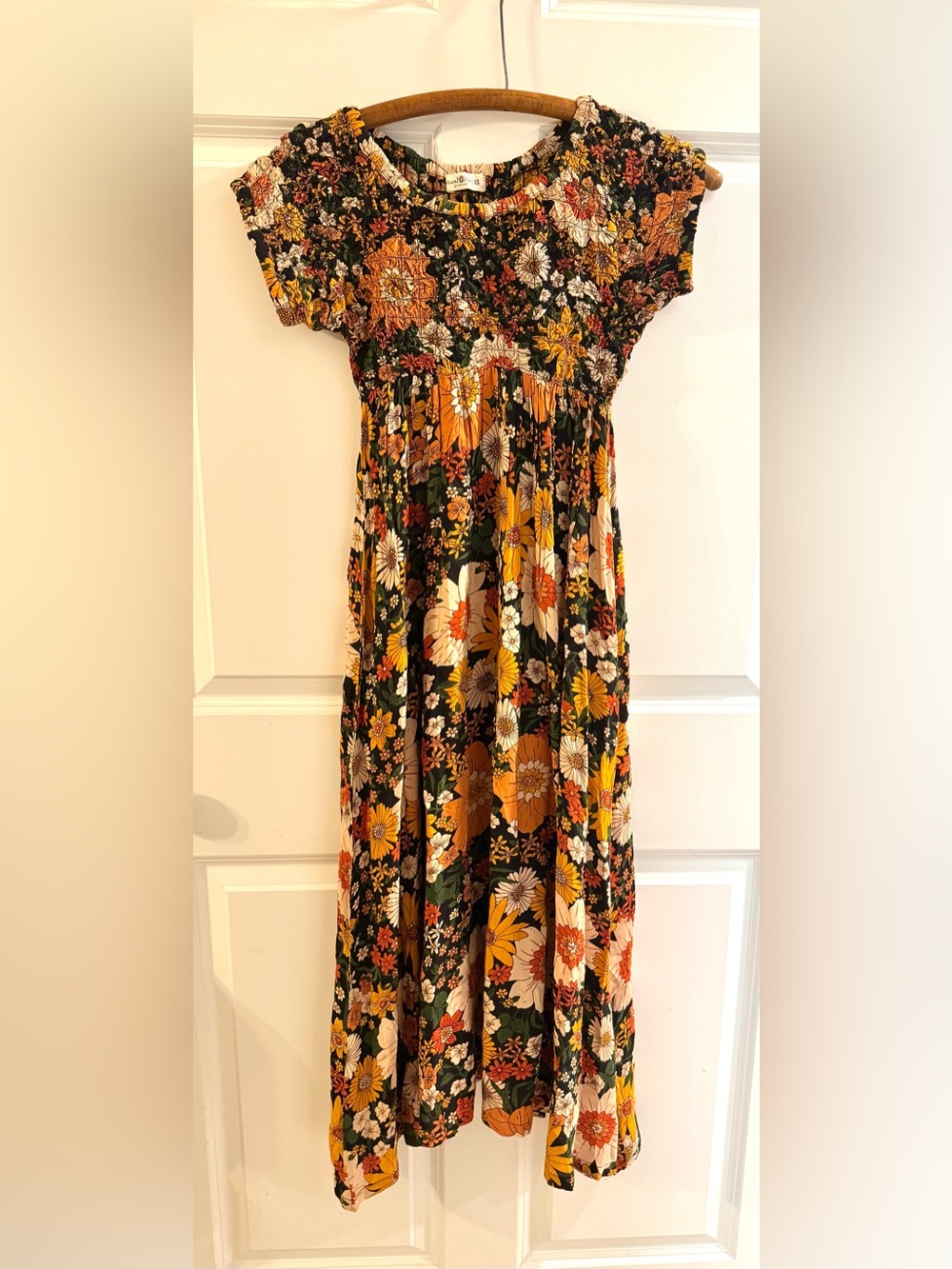 Natural Life floral short-sleeve smocked maxi dress